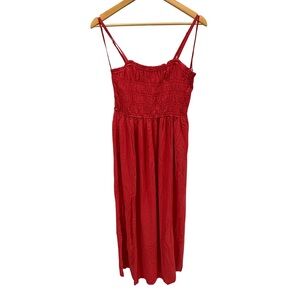 NWT Old Navy Torch Red Smocked Bodice Strappy Midi Dress 100% Rayon Medium